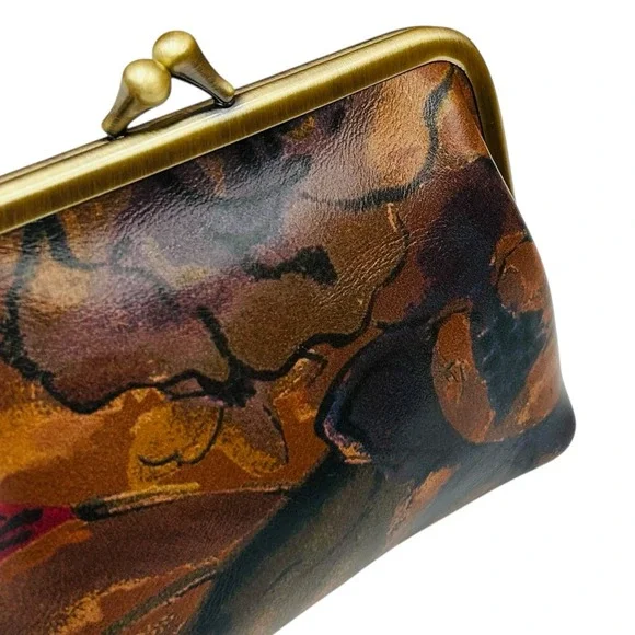 Patricia Nash Borse Leather Coin Purse Sienna Sunset Print Kiss-Lock Compact - Picture 11 of 11